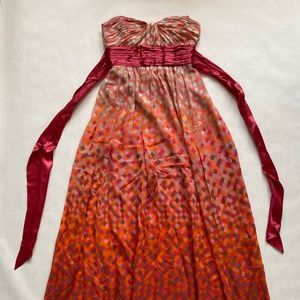BCBGMaxAzaria Pink & Orange Strapless Maxi Dress Women's Size 4